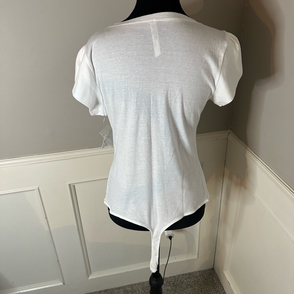 NWT Free People White Flutter Sleeve Bodysuit | Women’s Size Large - Picture 3 of 6